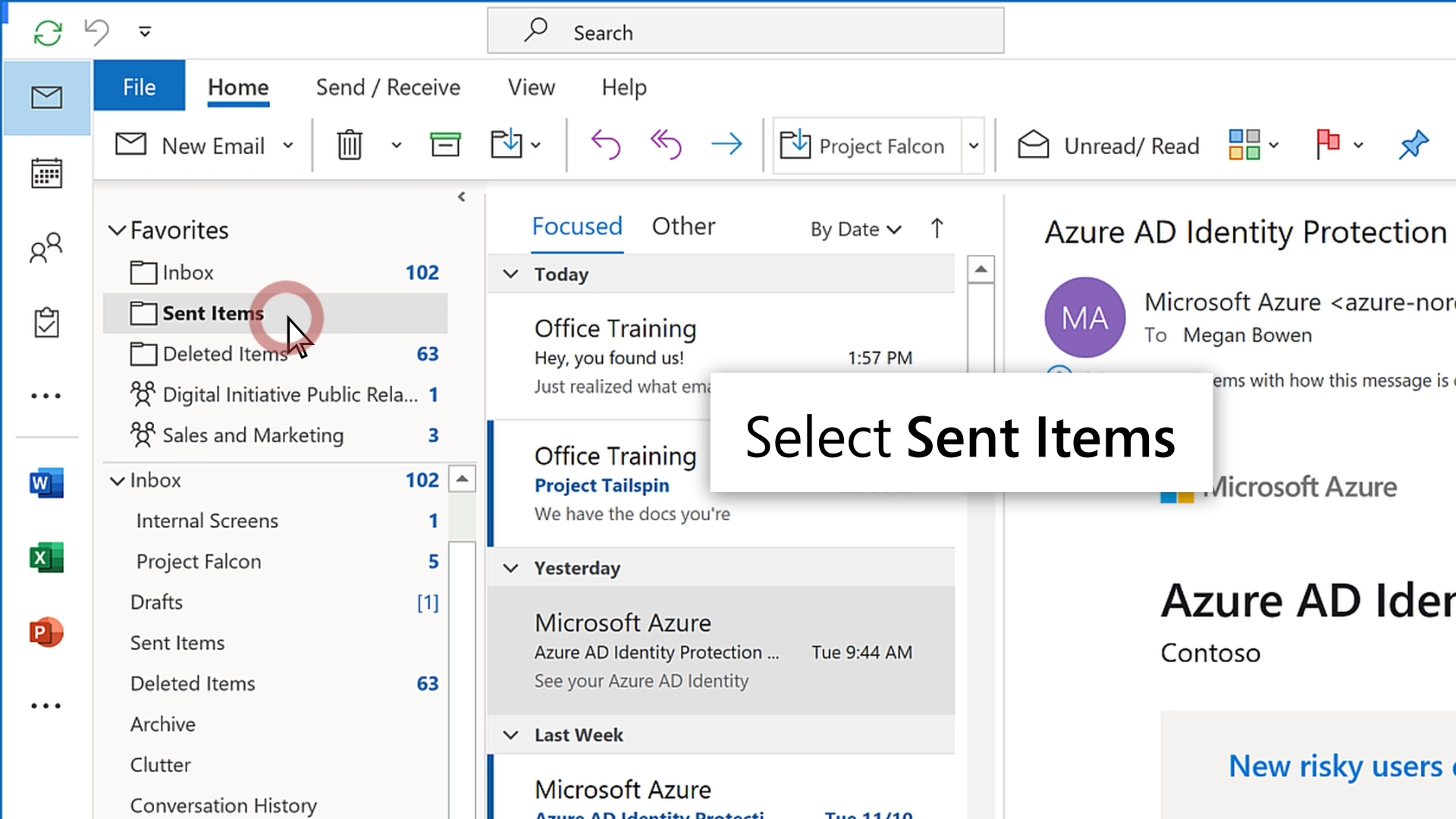 Select sent items in Outlook