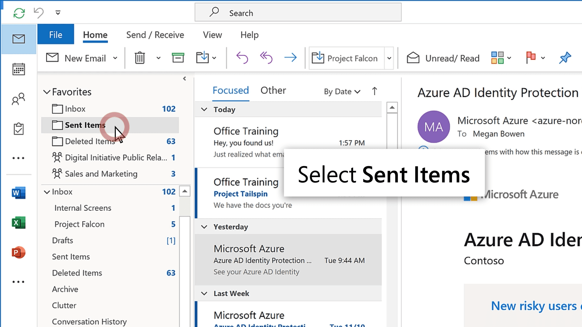 Select sent items in Outlook